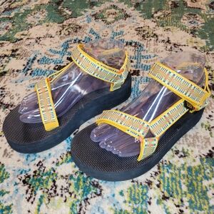 Teva Universal Yellow Bohemian Printed Outdoor Hiking Platform Sandals, Size 8